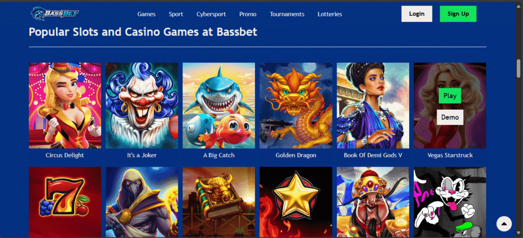 BassBet Casino Spiele-Lobby mit Kategorien